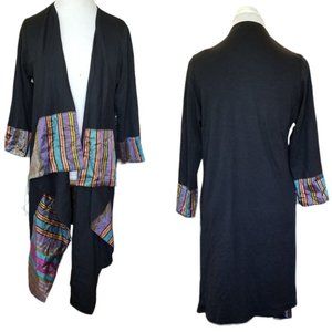 Unisex Japanese Kimono Cardigan Duster Black Metallic Striped Stretch Long S/M/L